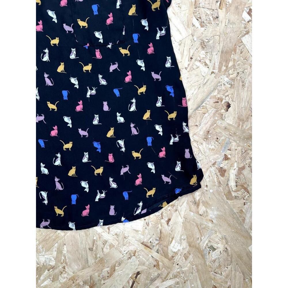 Sweet Rain Cat Print Blouse Womens Large Black Colorful Kitty Pattern Tank Top - Picture 3 of 14
